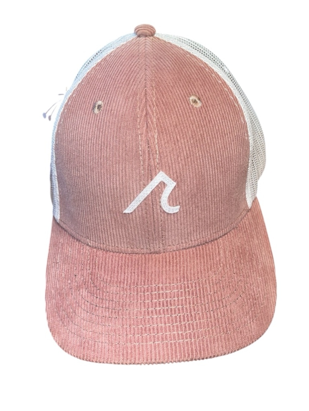 REDVANLY Adult Stitched R Logo 5-Panel Golf Trucker Hat - Dusty Pink Corduroy